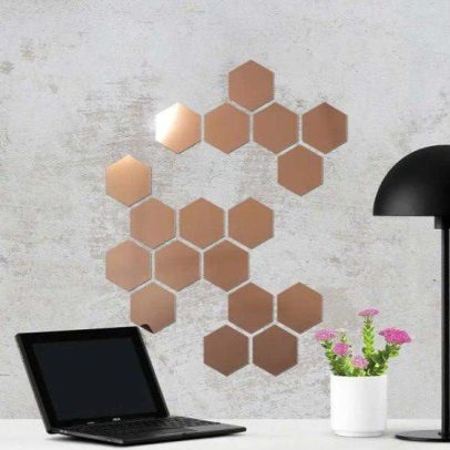 3d hexagon brown acrylic mirror wall stickers