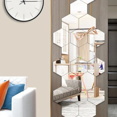 3d hexagon silver acrylic mirror wall sticker